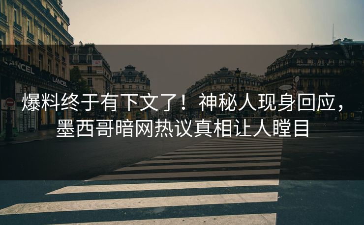 爆料终于有下文了！神秘人现身回应，墨西哥暗网热议真相让人瞠目