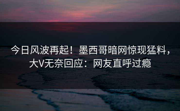 今日风波再起！墨西哥暗网惊现猛料，大V无奈回应：网友直呼过瘾