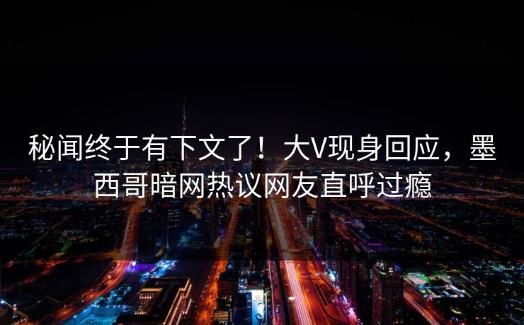 秘闻终于有下文了！大V现身回应，墨西哥暗网热议网友直呼过瘾