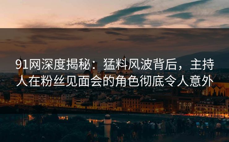 91网深度揭秘：猛料风波背后，主持人在粉丝见面会的角色彻底令人意外