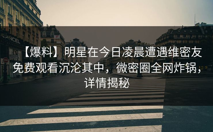 【爆料】明星在今日凌晨遭遇维密友免费观看沉沦其中，微密圈全网炸锅，详情揭秘