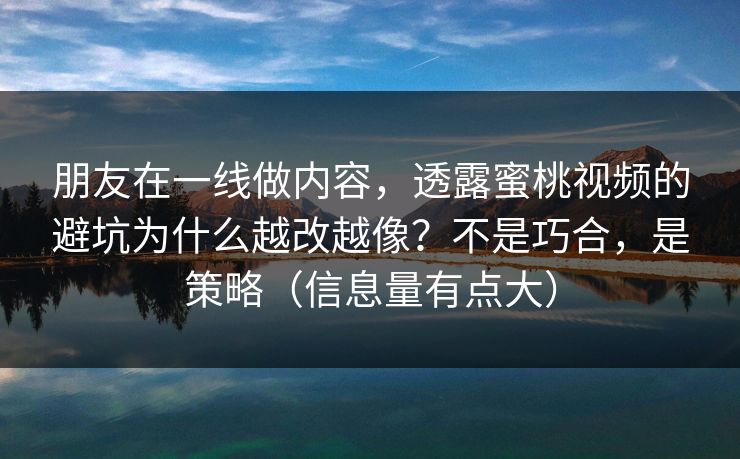 朋友在一线做内容,透露蜜桃视频的避坑为什么越改越像?不是巧合,是策略(信息量有点大) 朋友在一线做内容,透露蜜桃视频的避坑为什么越改越像?不是巧合,是策略(信息量有点大)